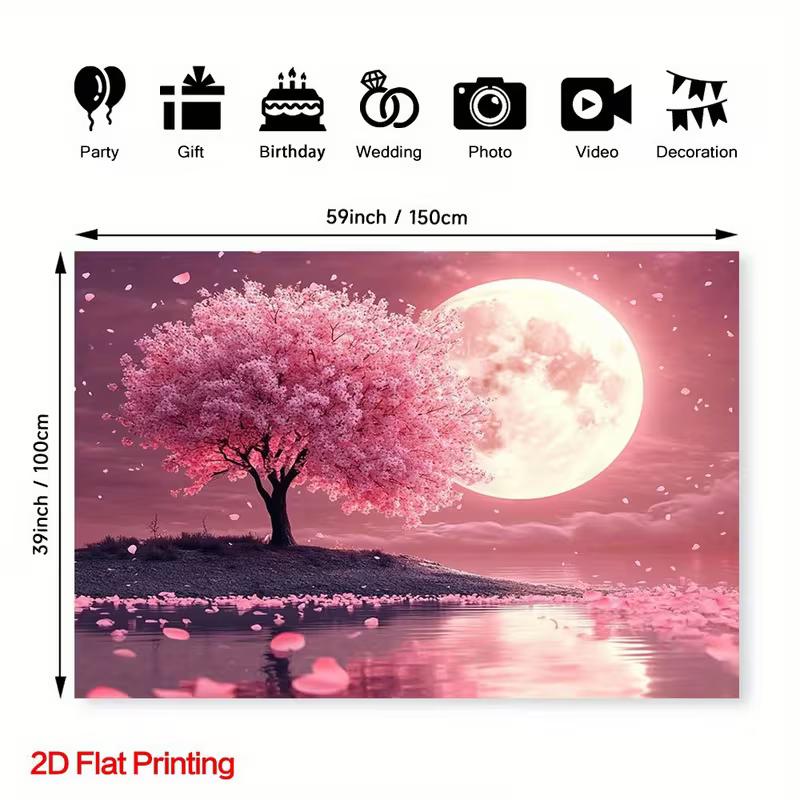 2D Cherry Blossom Moon Backdrop for Romantic Wedding & Bridal Shower Photos