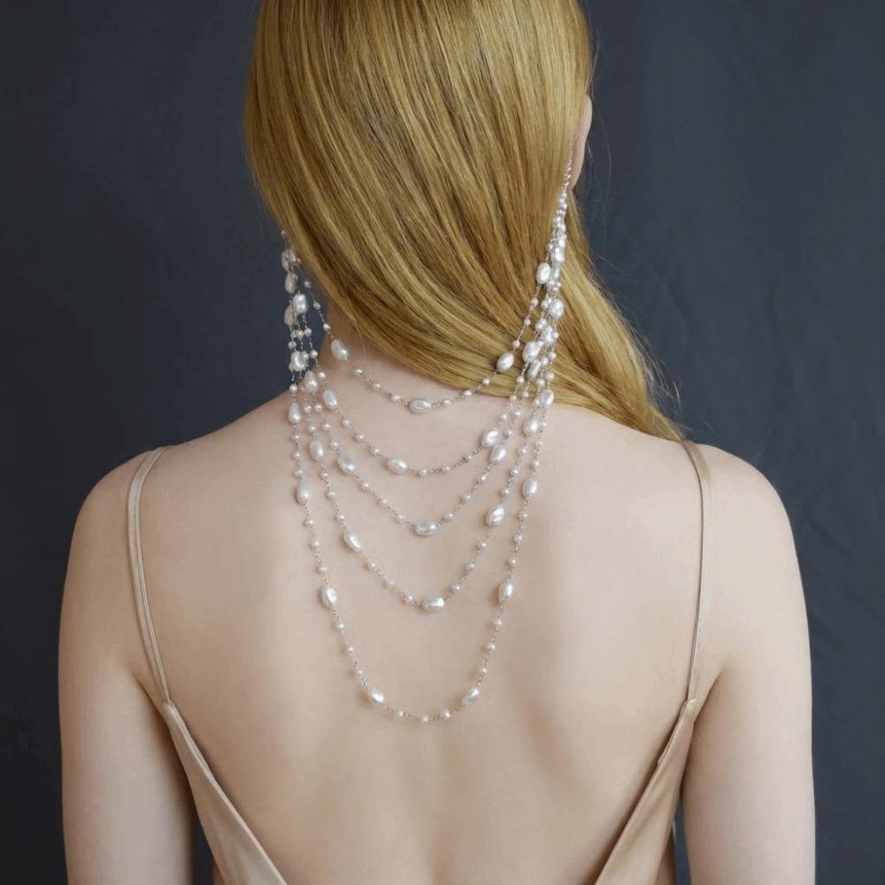 Elegant Imitation Pearl Chains Ear Cuffs Jewelry Ear Bone Clips  Bridal Accessories