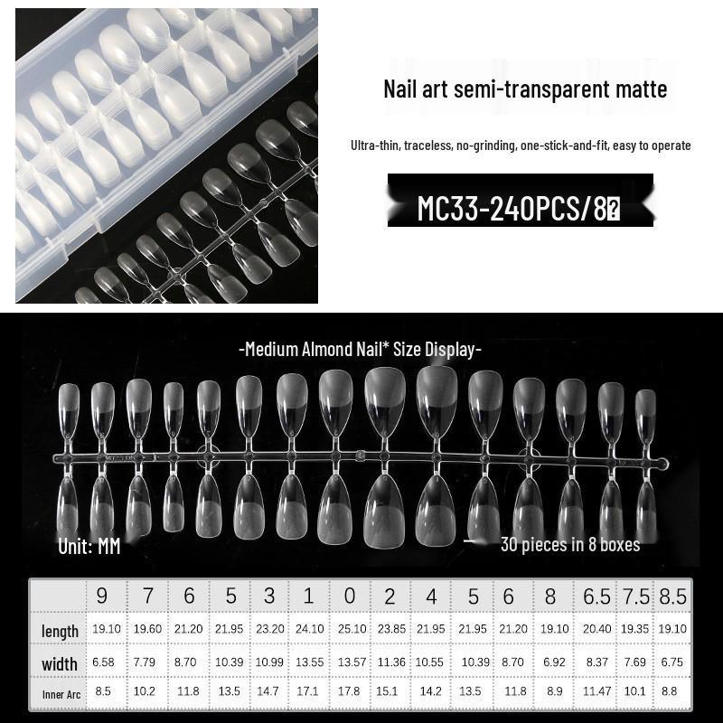 Ultra-Thin Matte Nail Art: Seamless False Nail Tips, Full/Half Cover, 240-Piece Box.