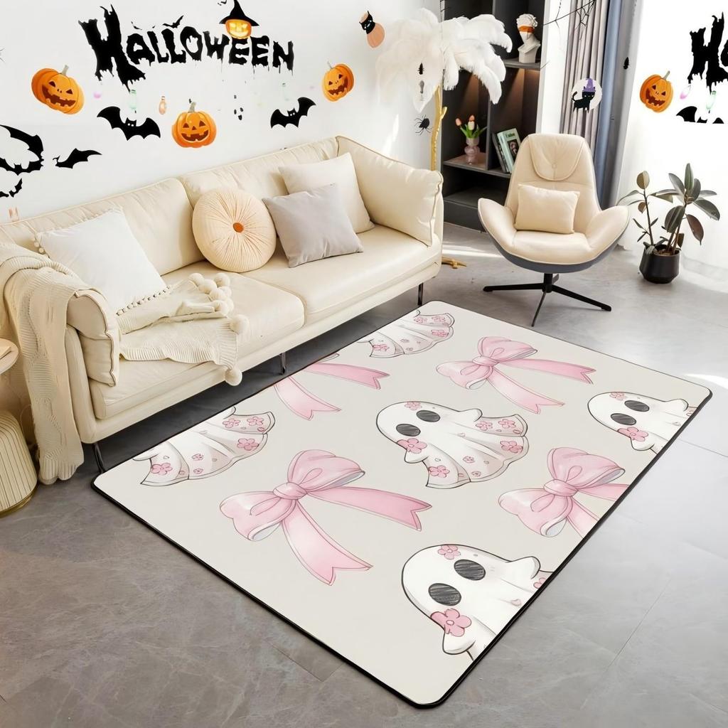 Halloween Bats Area Rug 3x5, Boho Vintage Floral Rugs for Living Room Gothic Damask Washable Rug, Antique Decor Goth Silhouette Dark Shadows