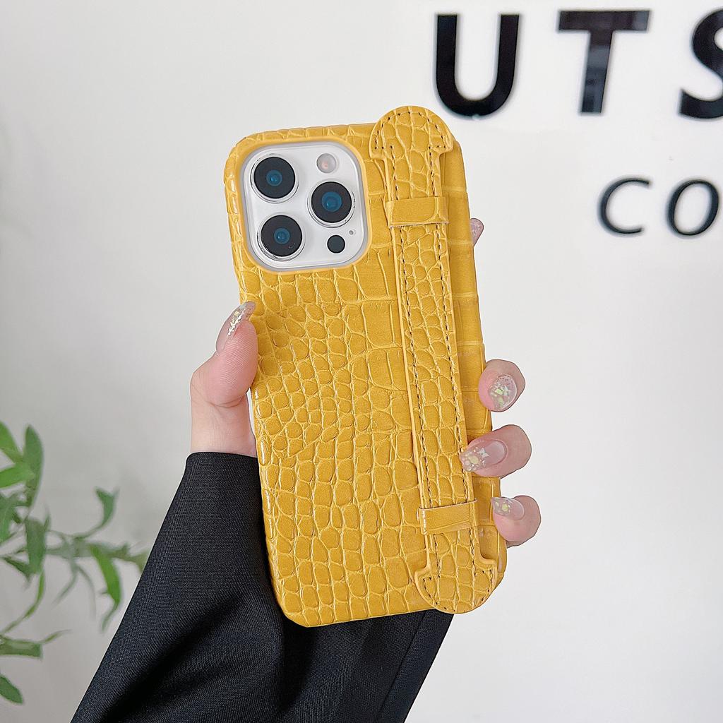 Light Luxury Crocodile Pattern Apple 17 Mobile Phone Case Half Pack 17pro Hard Wristband Support Heat Dissipation 16promax Mobile Phone Case