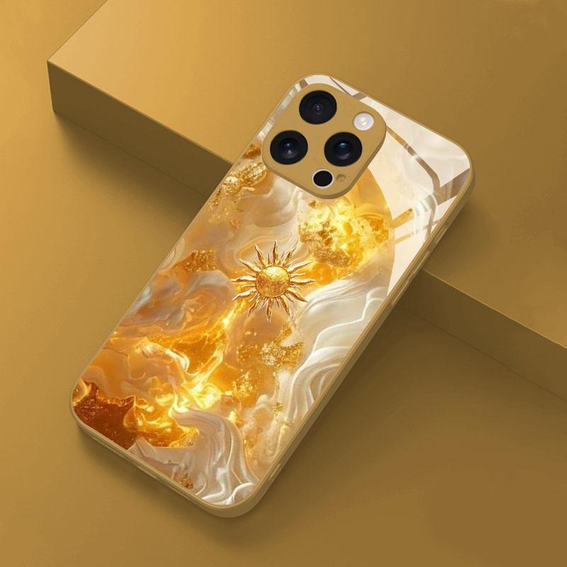 

Премиальный гальванизированный стеклянный чехол для телефона для iPhone 17 16 15 14 13 12 11pm Pro Plus. Текстура золотого солнечного луча для роскошной отделки. iPhone 11 Pro Max