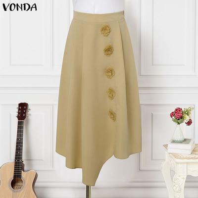 Elegant Women Back Elastic Flowers Casual Long Pleated Skirts