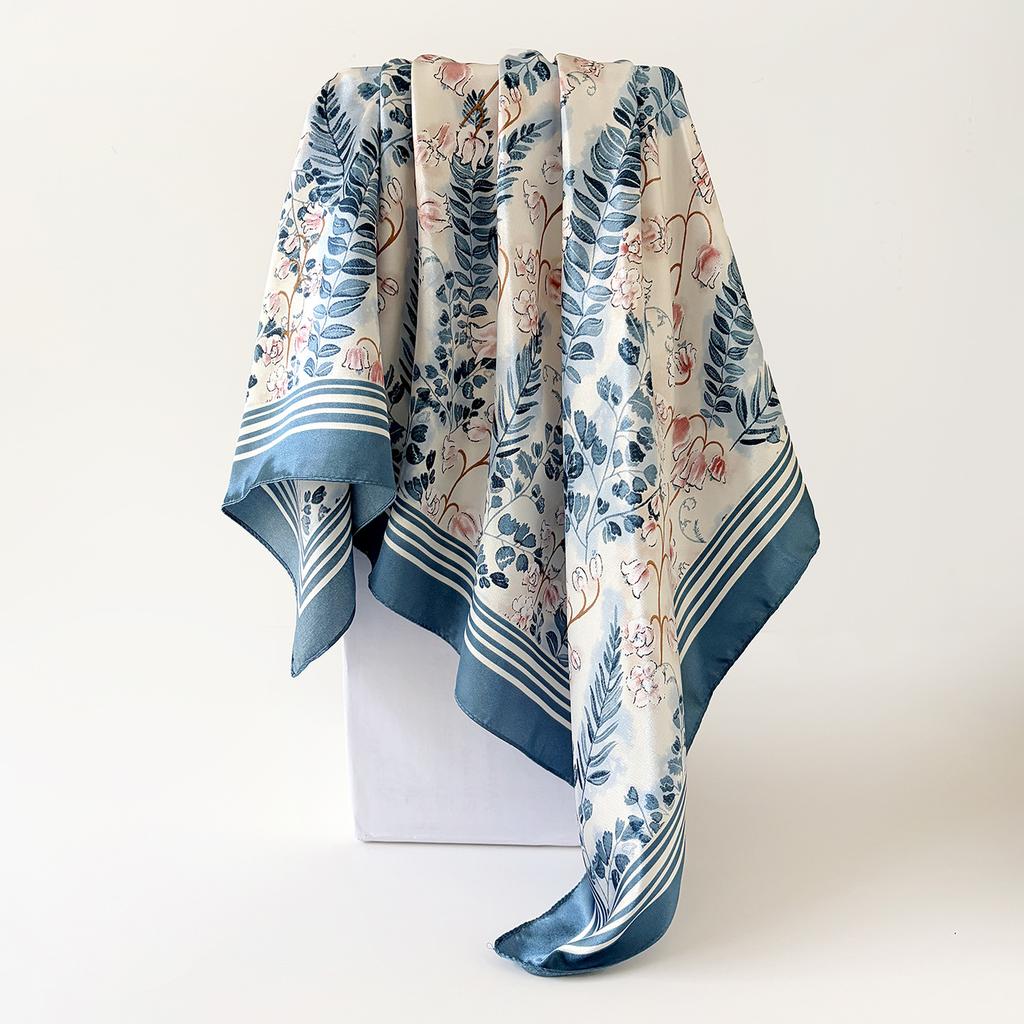 90cm Large Square Scarf Silk Scarf Headband Flower Printing Scarf Scarf Satin Square Scarf for Women
