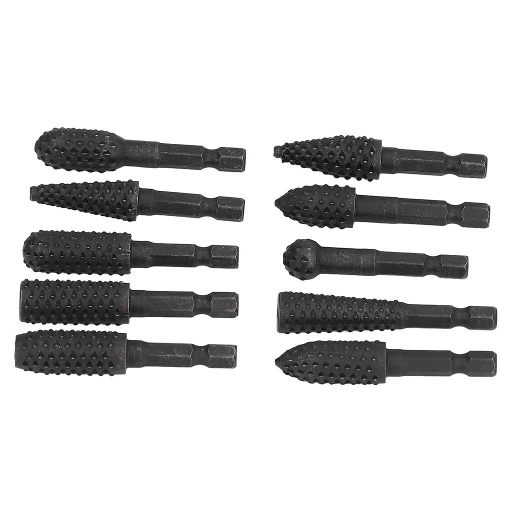 10Pcs Woodworking Grinding Drill 14in Hex Shank Engraving File Rotary Burr Drill Bits Set