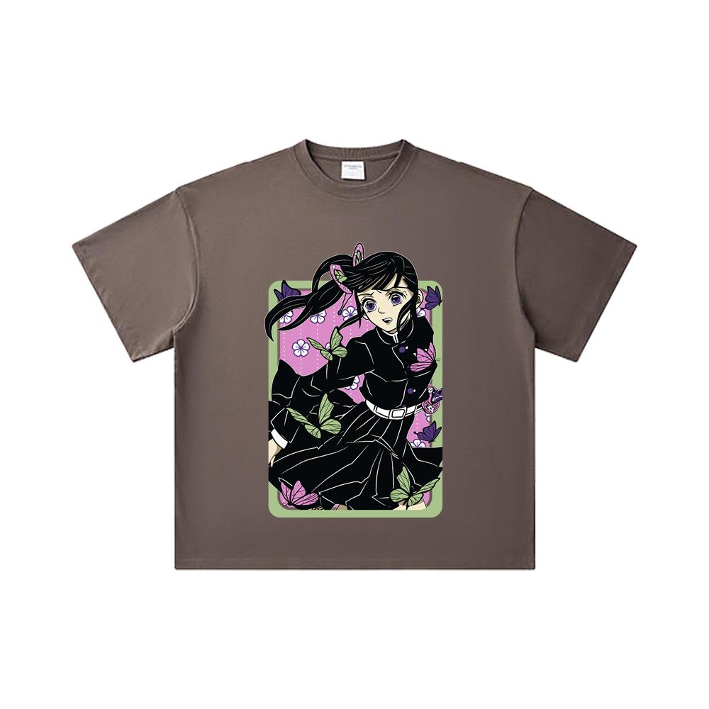260 GSM Double Yarn 32 Count 100% Cotton Demon Slayer V77 Kanao Print Unisex Heavy Cotton T Shirt