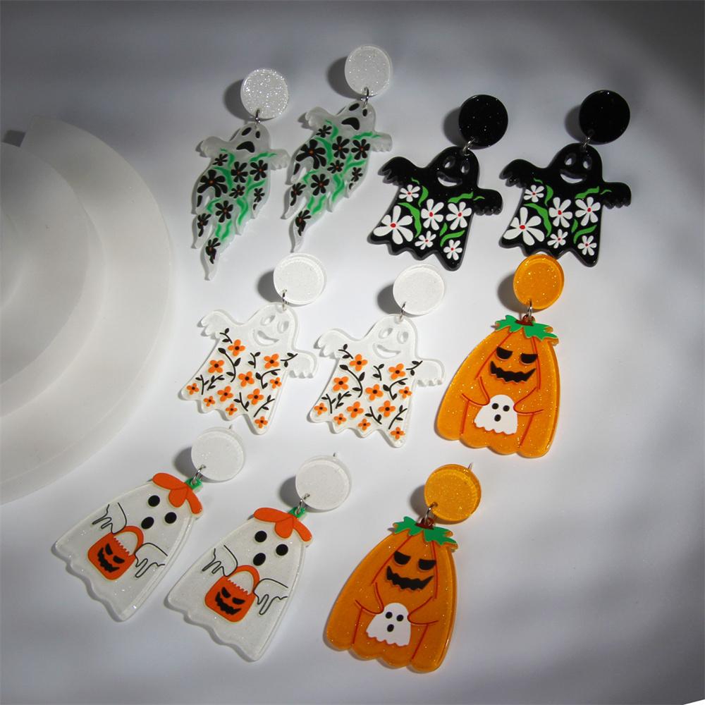 

Серьги-капли с праздничными элементами на тему Хэллоуина, милые эмалированные висячие серьги с призрачным черепом ручной работы, вечерние, праздничный подарок A