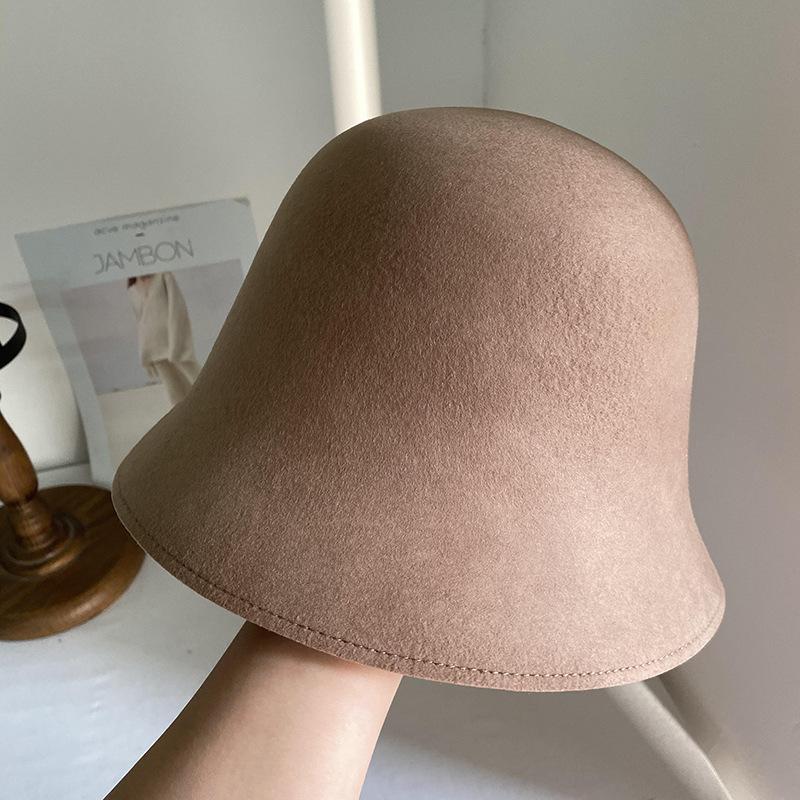 Pure wool bucket hat women's autumn and winter retro bucket hat black and white basin hat warm versatile