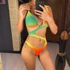 Asymmetric Gradient Tummy Cut Out One Piece Swimsuit Women Swimwear Female Monokini High Leg Cut Bather Bathing Suit Swim