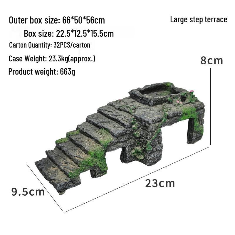 Sonnendeck & Kletterplattform für Schildkrötenbecken mit Steigung und Reptilienhöhlen-Ornament