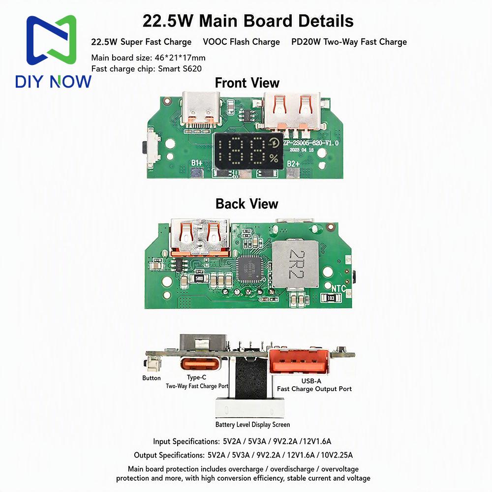 21700 DIY Housing Battery Power Bank Battery Case 22.5w Super Fast Charging Mainboard 21700 Batteries Detachable Box No battery