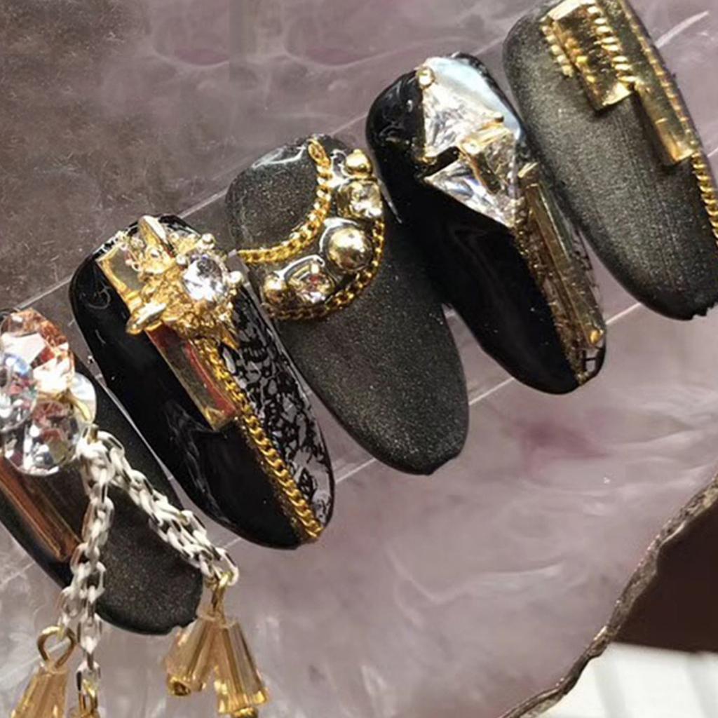 6 Grids Rock Style Nail Art Chains Mixed Metal Accents Classic Gothic DIY Nail Jewelry Accessories