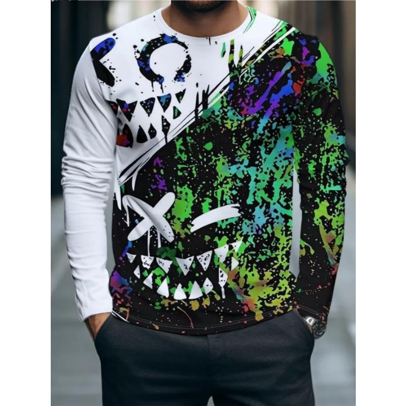 Men's Casual Daily Long-sleeved T-shirt, with Fashionable Printed Design, a Comfortable and Casual Top That Can Be Machine Washed