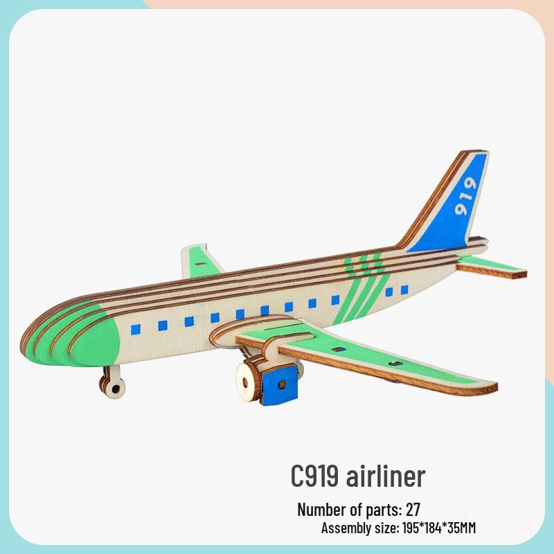Children's Handmade Wooden Airliner Model 3D Puzzle Educational Toy