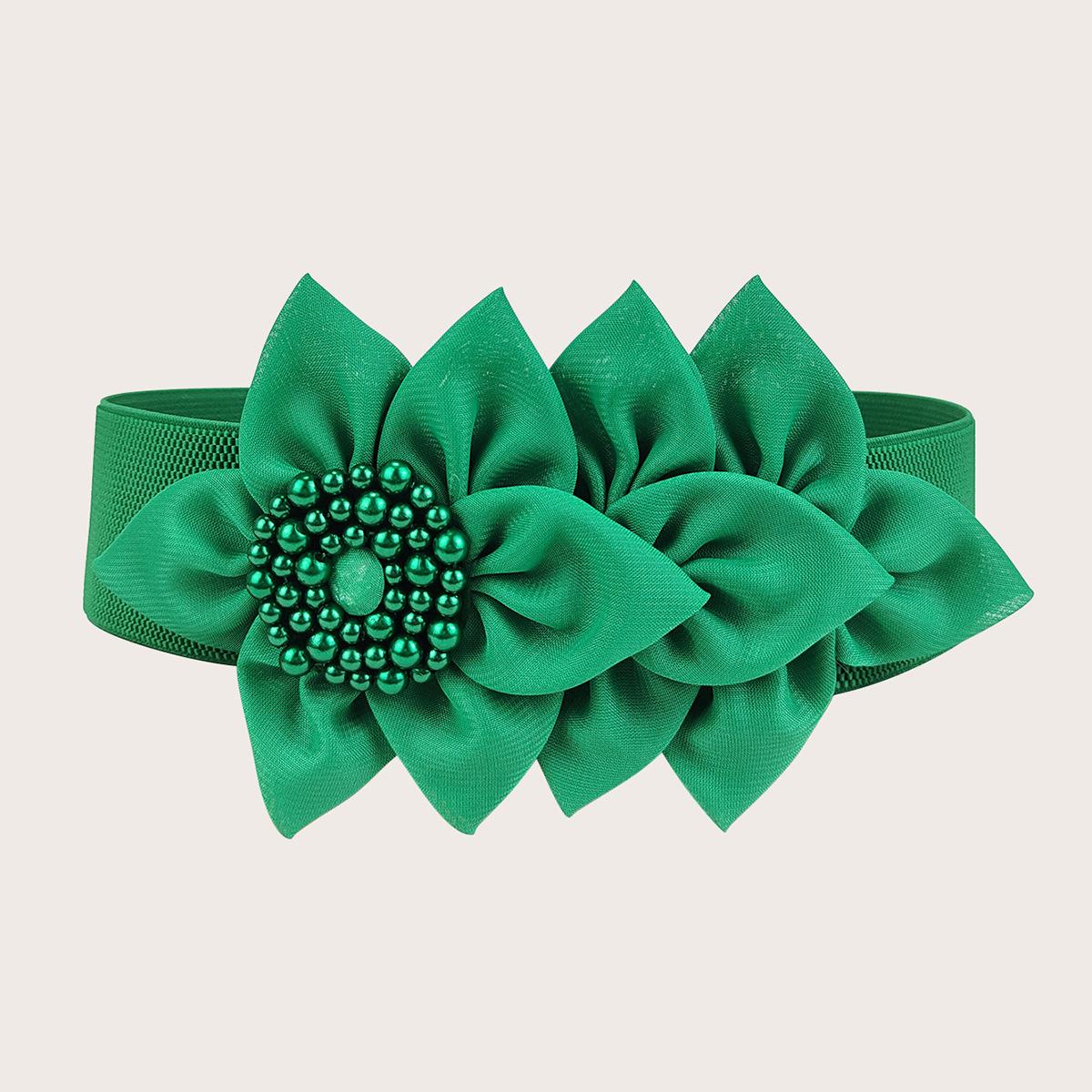 

Elastic Waistband, Women s Korean Version, Big Flower Decoration, Fashionable and Versatile, Wide Waistband, Dress, Accessory One Size зелений