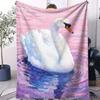 PC Elegant Swan Print Unisex Soft Flannel Blanket for Kids Warm Cute Multifunctional Plush Throw for Gift