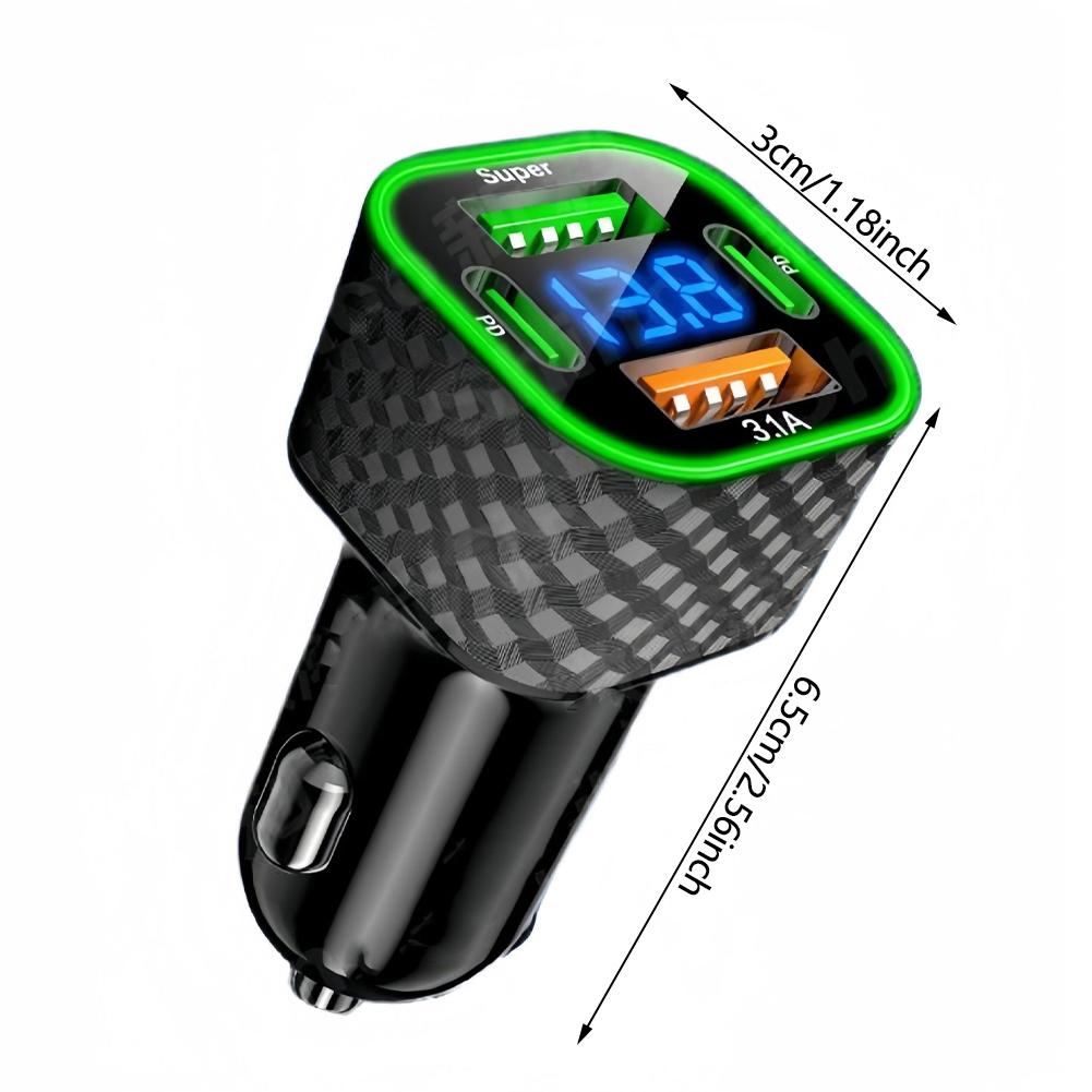 4 in 1 Car Charger Dual PD with Voltage Display USB Super Fast Charging Adapter for Smart Phone