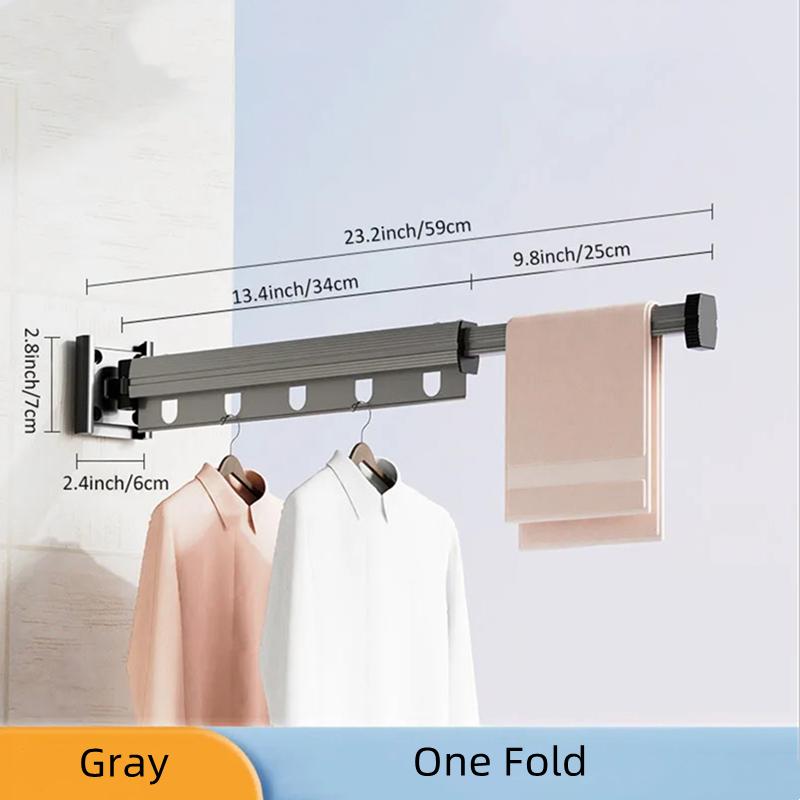 Folding Space Saver Hanger Wall-Mounted Foldable Aluminum Alloy Clothes Drying Rack for Balcony Bedroom Food Prep Area Living Room for Home