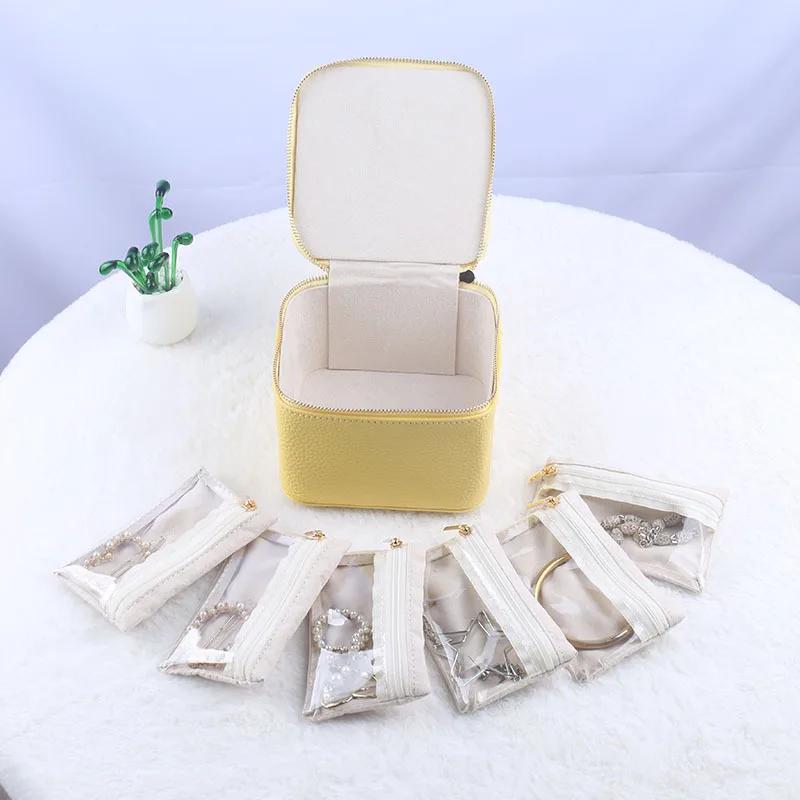 Leather Jewelry Box Mini Pouch Aesthetic Earring Organizer Small Bag Creative Portable Travel Storage Box Bracelet Necklace Ornament Display Container