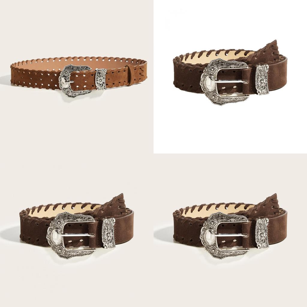 Fashionable Carved Metal Buckle Women Casual Suede Waist Belt For Fashionable Workday Attire