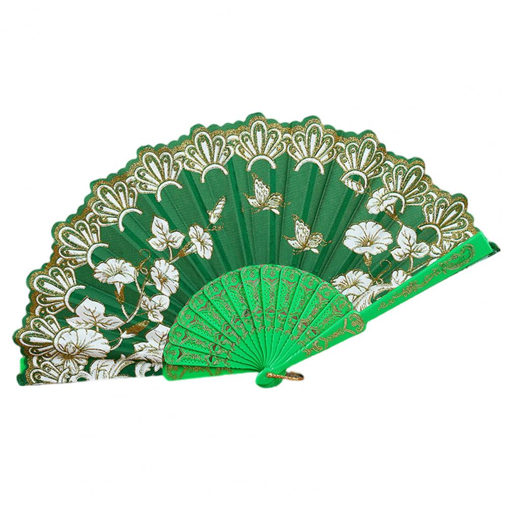 Handheld Fan Vintage Style Bright Color Flower Pattern Cloth Retro Chinese Style Folding Fan Photography Prop