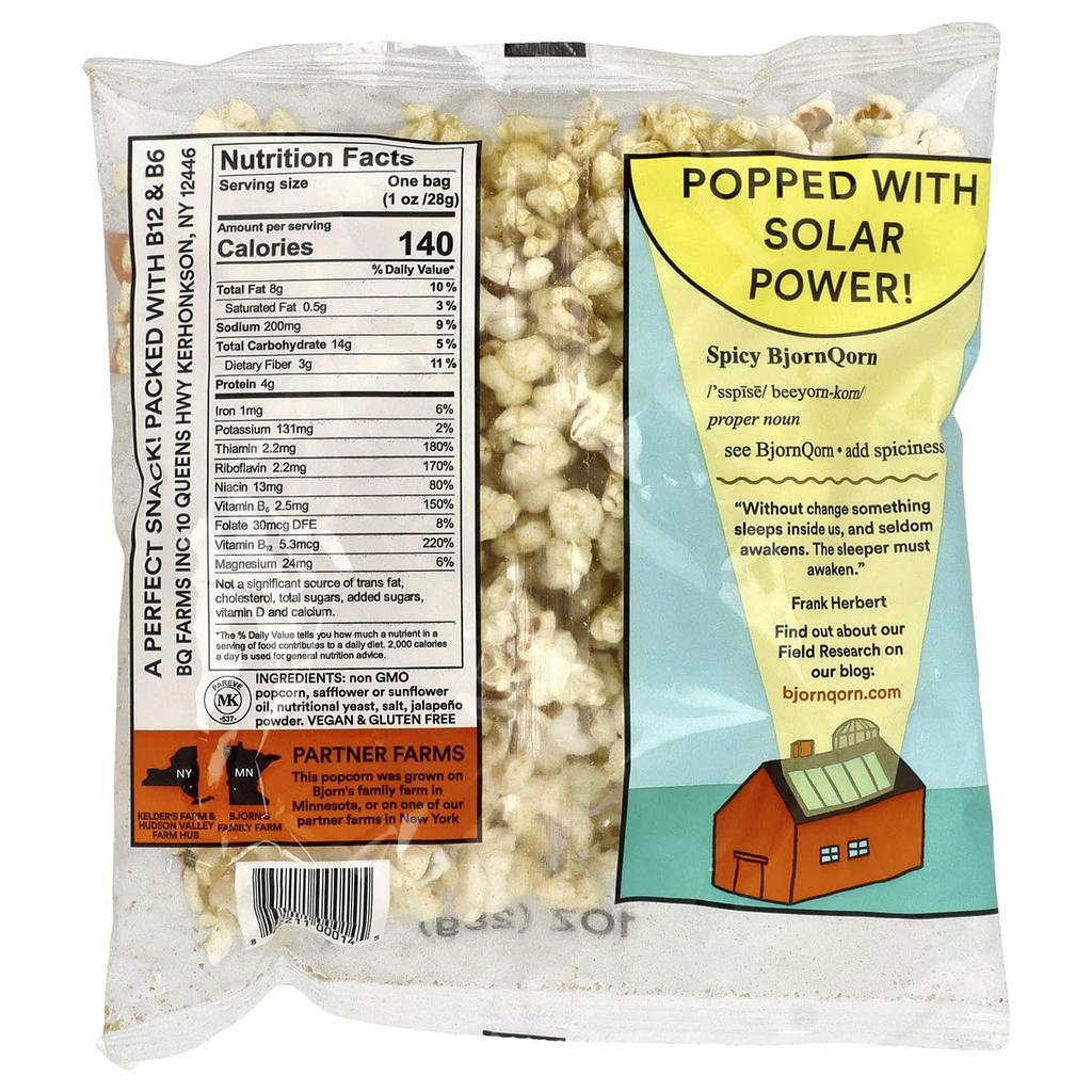 BjornQorn, Sun Popcorn, Spicy, 28g (1oz)
