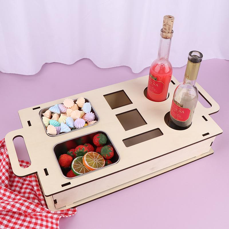 Organizér na gaučový barový stolek na odkládací stolky konferenční stolek gaučový bar dřevěný jako dárky k pivu pro muže podnos na pohovku se dvěma miskami na svačinu