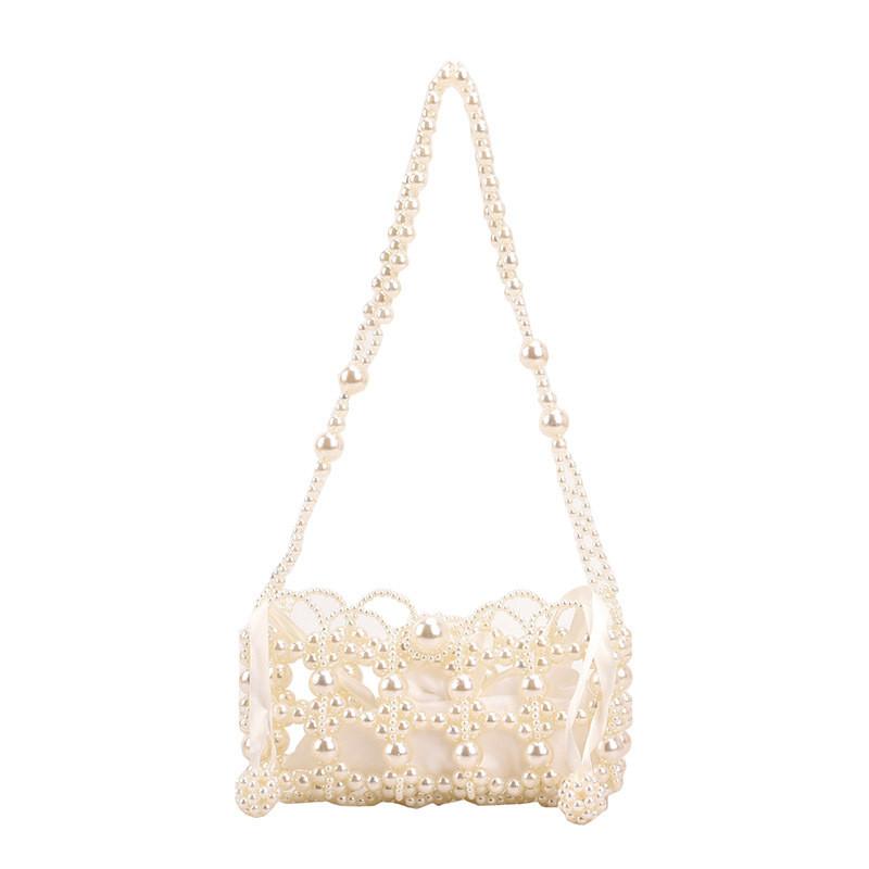 Girls Fashion Mini Woven Crossbody Bag With Pearl Accents And Phone Compartment