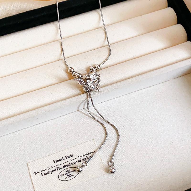 Butterfly Tassel Pull Necklace Women's Light Luxury Niche High-end Sense Collarbone Chain Sweet Cool Hot Girl Trend Versatile Neck Chain