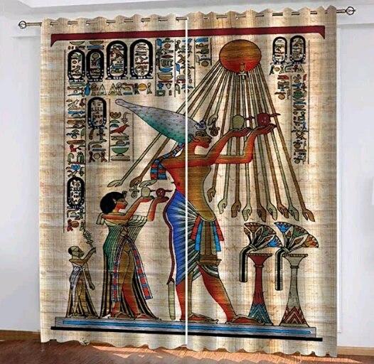 Egyptian Writing On Stone Antique Old Indigenous Civilization Curtains For Living Room Bedroom Window Drapes 2 Panel Set