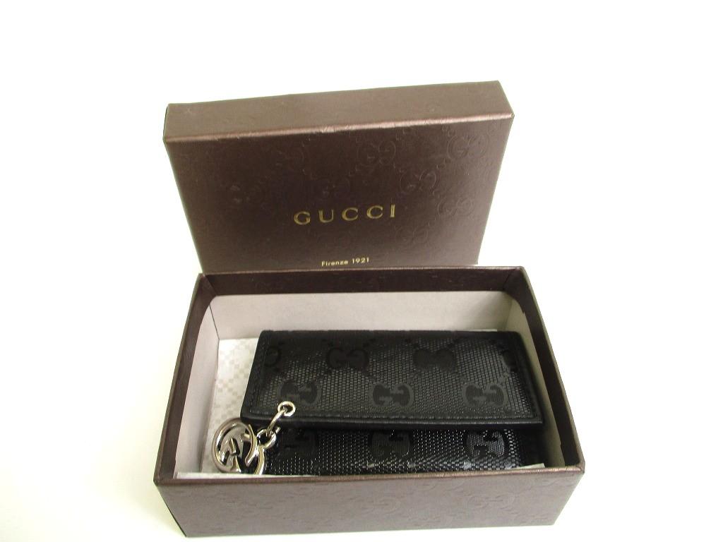 Authentic GUCCI GG Imprimee Black Leather 6 Pics Key Chain #b056  Open box
