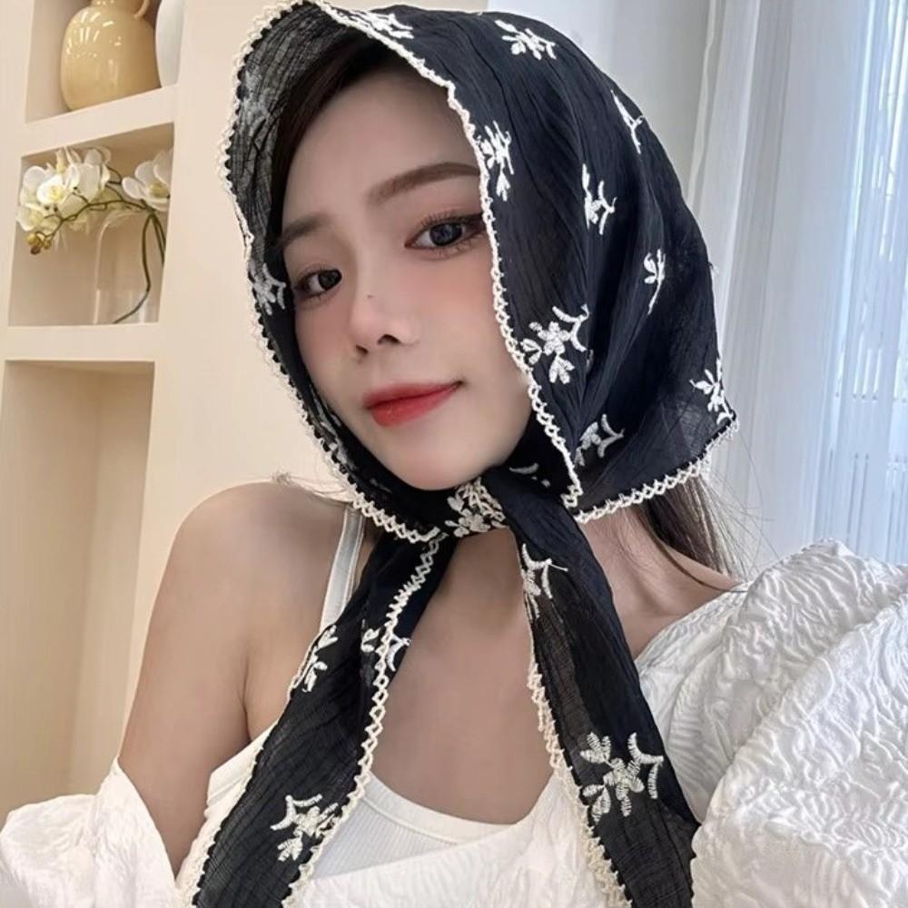 Turban Flower Headband Embroidered Triangular Hair Band Lace Triangle Scarf Clothing Accessories