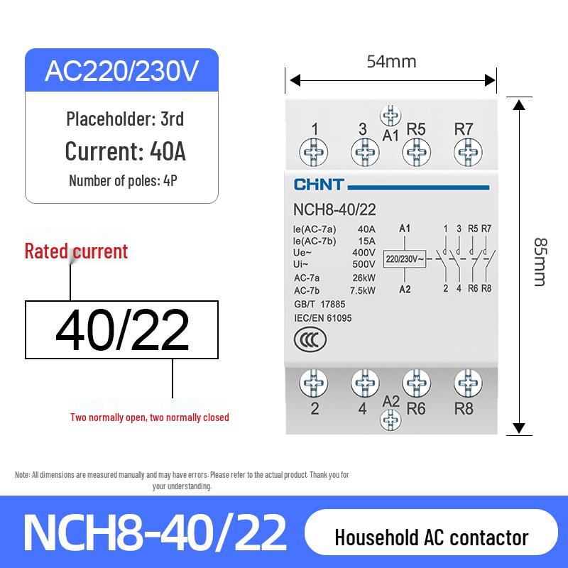 Chint NCH8-20/20 Silent AC Contactor, Single-Phase, 220V, 24V DIN Rail Mount