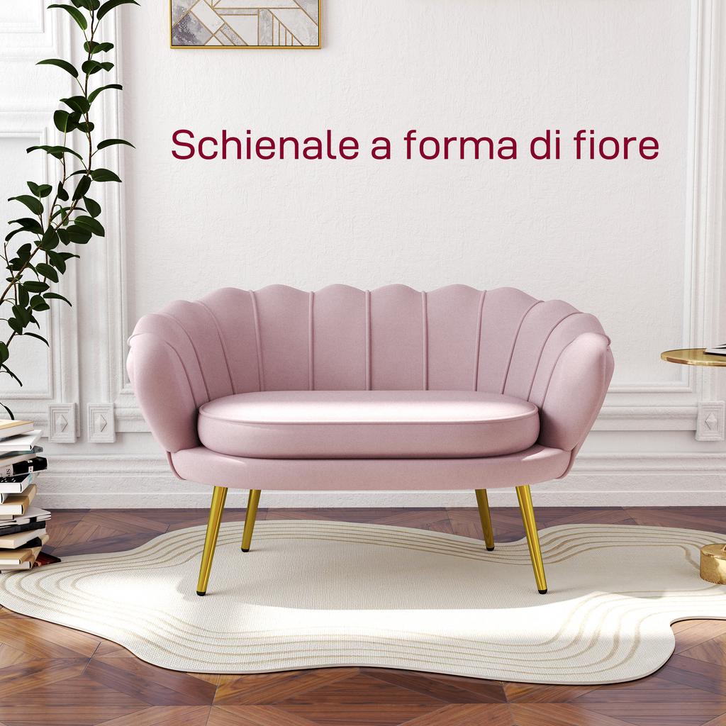 2-Seater Small Sofa in Industrial Chic Style in Velvet-Effect Fabric and Metal, 130x77x77 cm, Pink