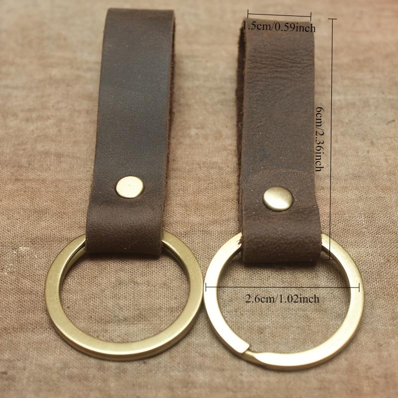 

Винтажный Настоящий Настоящий Брелок - Ручной работы Одинарное кольцо для ключей с золотистым металлическим кольцом, Натуральная кожа Crazy Horse глубокого коричневого цвета, Ретро стиль для ключей 1PC темно-коричневого