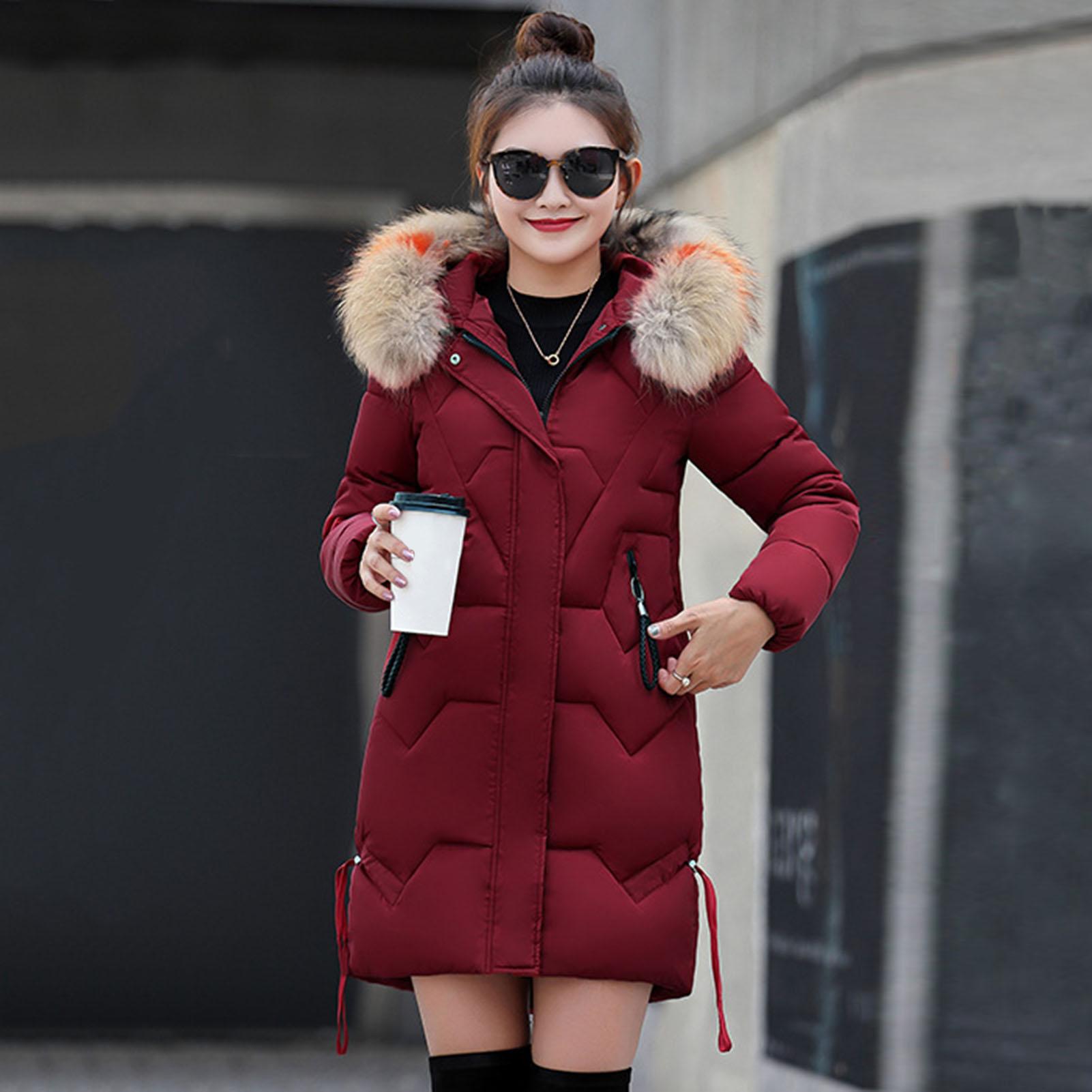 

Зимове жіноче пальто, потовщена підкладка зі штучного хутра, довгий рукав, застібка-блискавка, бавовняне жіноче пухове пальто, тонка куртка середньої довжини з кишенями XXXL