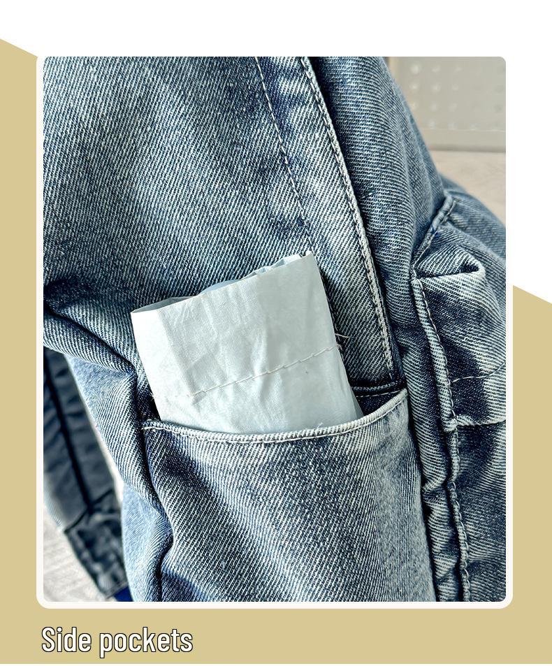 Women's Harajuku-Style Retro Washed Denim Backpack - Versatile and Simple Student Schoolbag