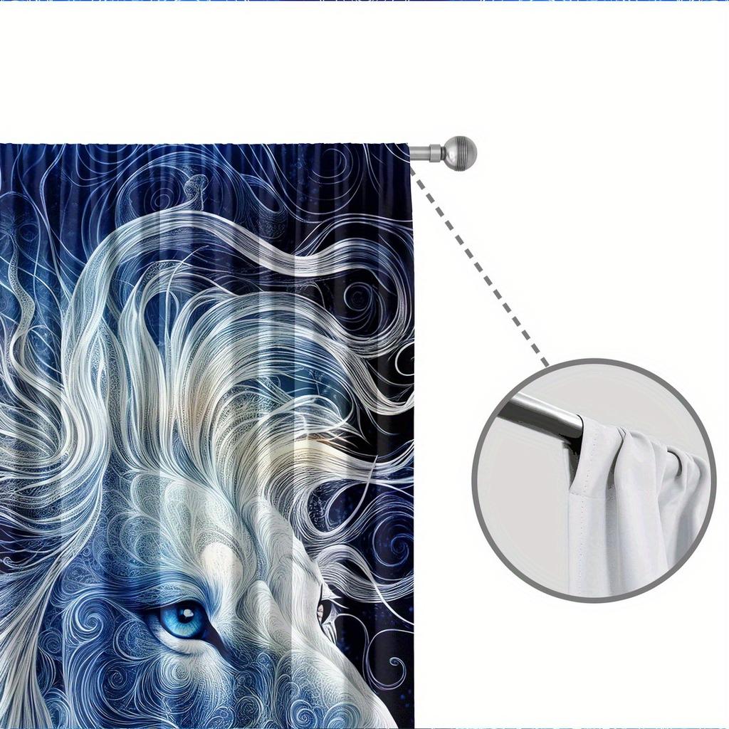 2pc Lion Print Pattern Curtains   Polyester Fabric   Machine Washable   Suitable for Bedroom   Living Room   Living Room Curtains