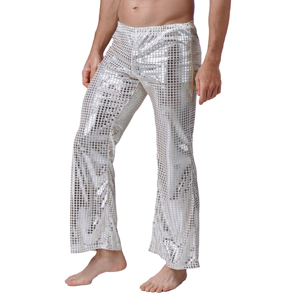Herren Nachtclub BühnenkostümeMetallic Hose Herren Pailletten 80er Party Disco Glitzer Lange Tanzhose