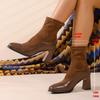 Bottines Vintage à Talons Épais et Bout Carré pour Femmes Fermetures Éclair Arrière Automne Hiver Chaussures à Talons Hauts Dames Élégantes Amincissantes Bottines Courtes
