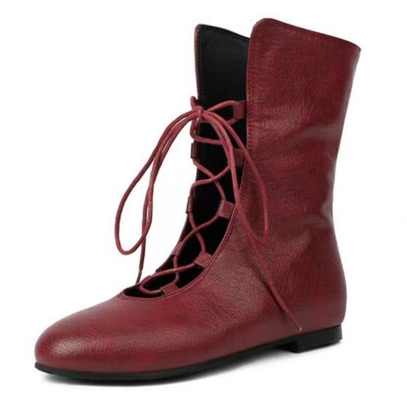 

Женские ботинки Chelsea на плоской подошве, кроссовки, зимняя обувь 2025 года, новые готические гладиаторские туфли из полой кожи, трендовые зимние ботинки Botas Mujer 42 вино красного