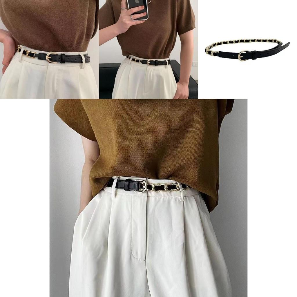 Pu Sophisticated Black Waist Belt With Sleek Chain Detailing For 2023 Style Autumn