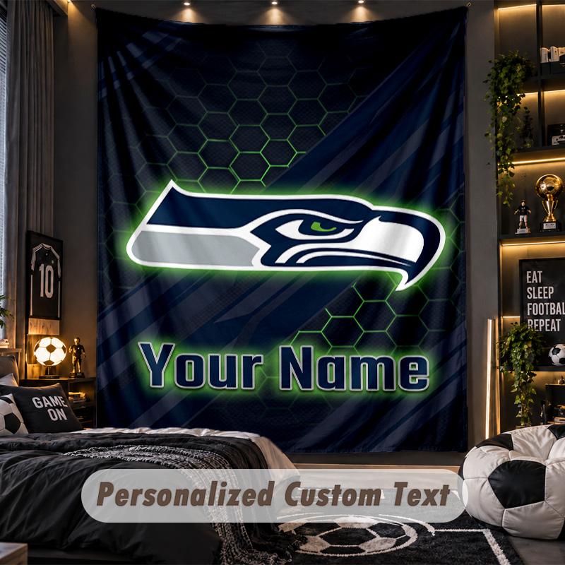 Gobelin Seattle Seahawks Z Imieniem Tekst Personalizowany Dekoracja Ściany Domu