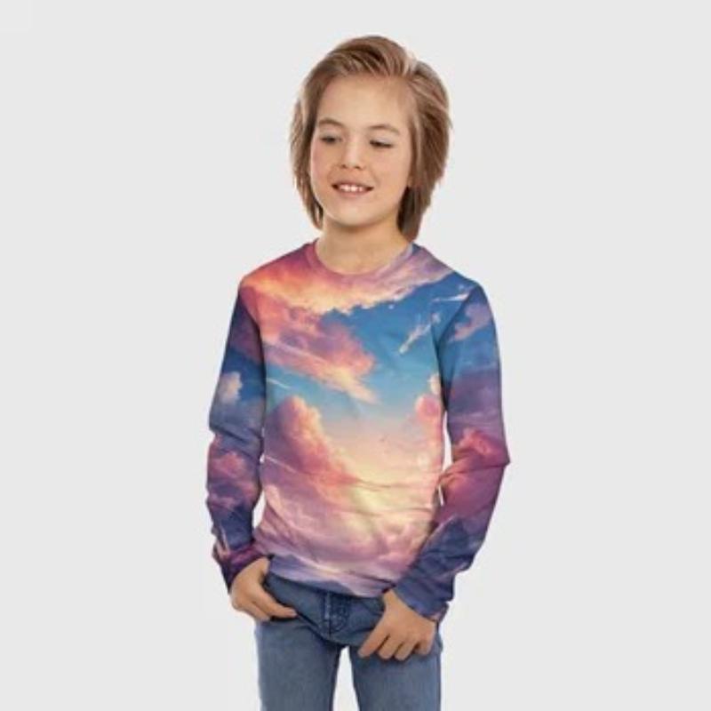 Dětská trička s duhovým graffiti potiskem pro chlapce, roztomilý top s dlouhým rukávem, měkký a pohodlný