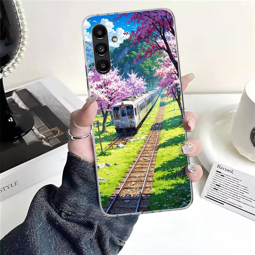 Retro Japanese Sakura Train Phone Case For Samsung Galaxy A13 A14 A15 A16 A17 A53 A54 A55 A56 A57 A33 A34 A35 A36 A37 A23 A24 A2