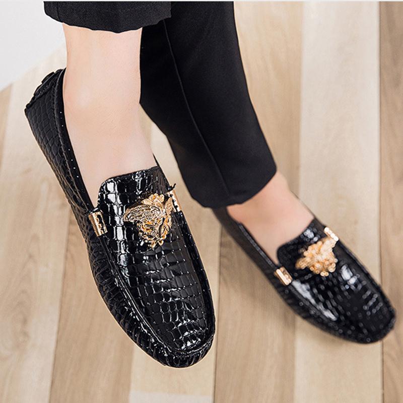 Men Oxford Shoes Crocodile Pattern Prints Classic Style Loafers Men's Dress Shoes Round Head Wedding Office Leather Shoes Male