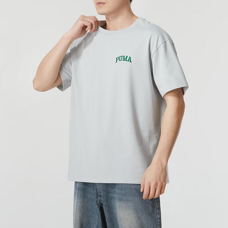 Puma Embroidered Letter Design Casual Breathable Short Sleeve T-Shirt With Dropped Shoulders SS24 Men Tops Gray 630352-10