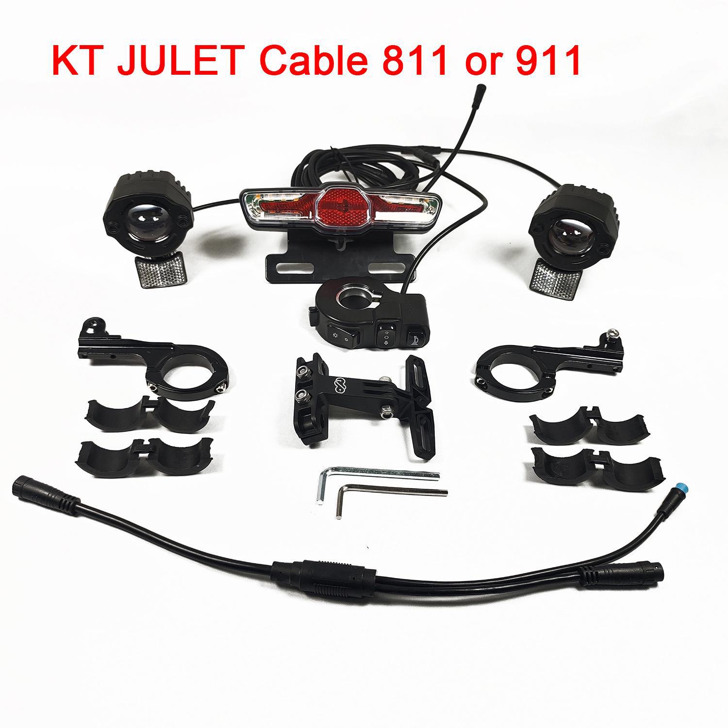 

Комплект фар для электрического велосипеда с двумя передними фонарями: Водонепроницаемый светодиод мощностью 9 Вт, стоп-сигнал, указатель поворота, клаксон, 24–90 В. JULET 911