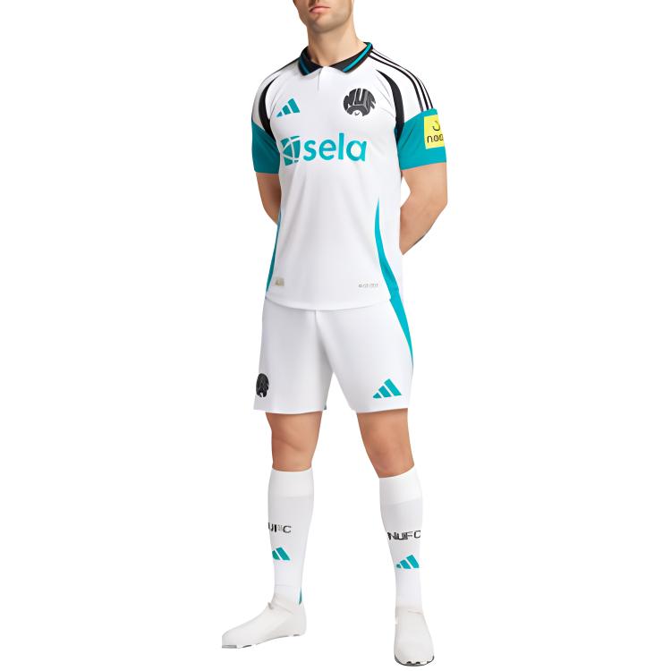 Adidas Newcastle United FC 24/25 Third Slim Fit Comfortable Ribbed Polo Letter Print Short Sleeve Retro Football Shirt Men Tops White Green JJ4460