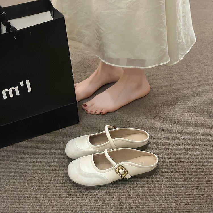French Gentle Half Slippers Women's 2025 New Summer Wear High-end Single Shoes Temperament Socialite Half-drag Versatile Flat Bottom
